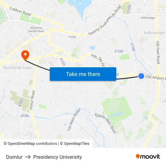 Domlur to Presidency University map