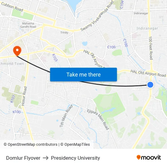 Domlur Flyover to Presidency University map