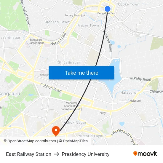 East Railway Station to Presidency University map
