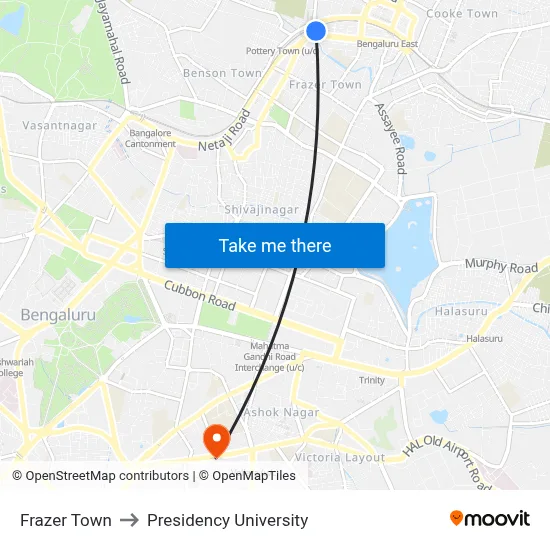 Frazer Town to Presidency University map