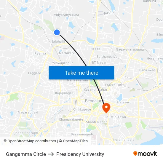 Gangamma Circle to Presidency University map