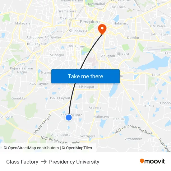 Glass Factory to Presidency University map