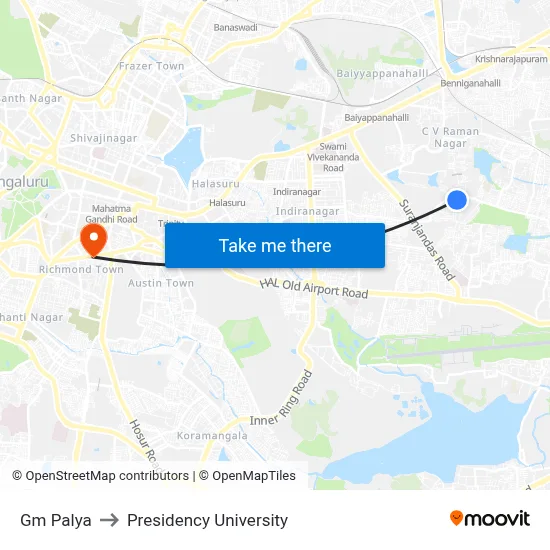 Gm Palya to Presidency University map