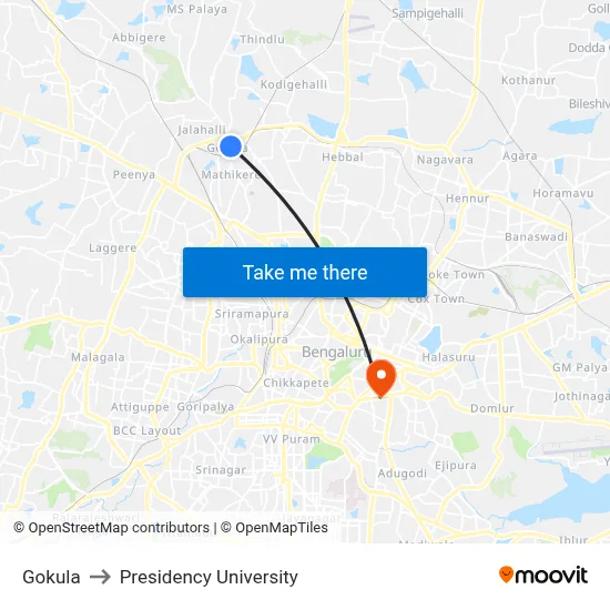 Gokula to Presidency University map