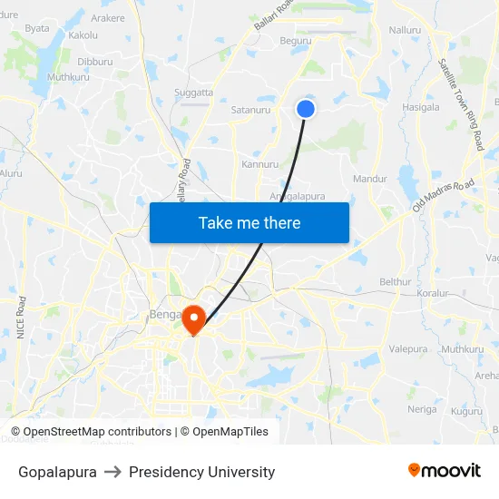 Gopalapura to Presidency University map