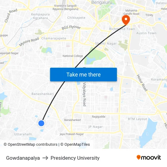 Gowdanapalya to Presidency University map