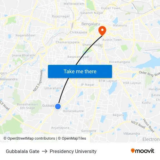Gubbalala Gate to Presidency University map