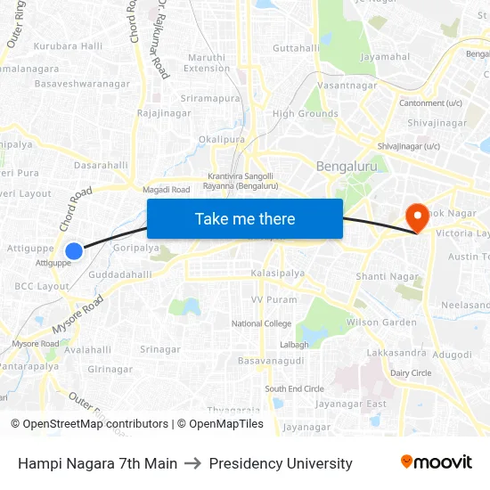 Hampi Nagara 7th Main to Presidency University map
