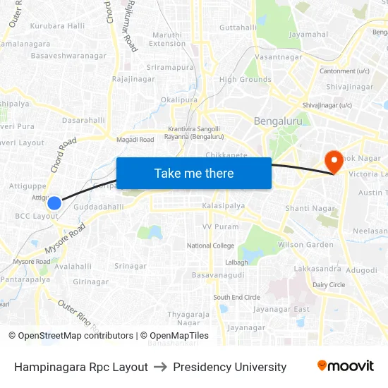 Hampinagara Rpc Layout to Presidency University map