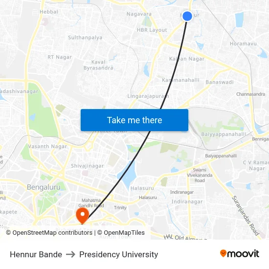 Hennur Bande to Presidency University map