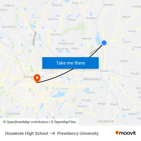Hosakote High School to Presidency University map