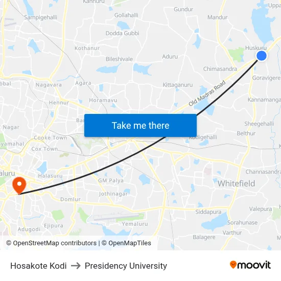 Hosakote Kodi to Presidency University map