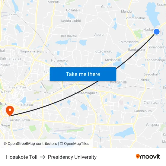 Hosakote Toll to Presidency University map