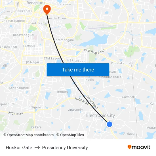 Huskur Gate to Presidency University map