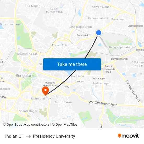 Indian Oil to Presidency University map