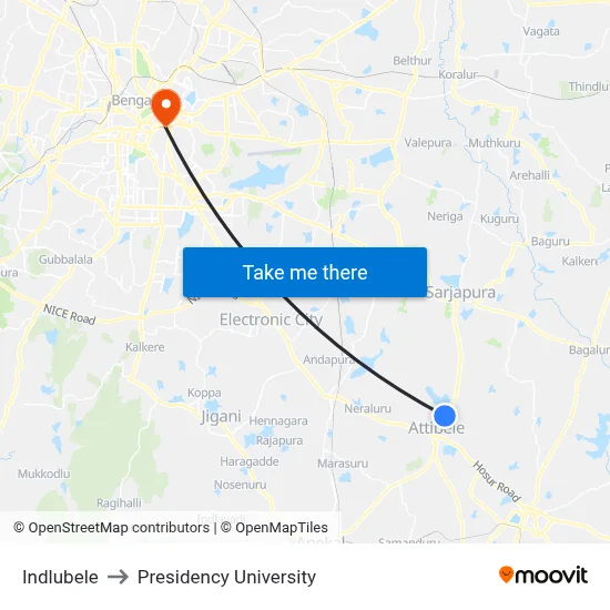 Indlubele to Presidency University map