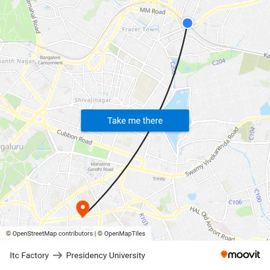 Itc Factory to Presidency University map
