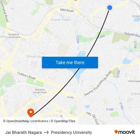Jai Bharath Nagara to Presidency University map