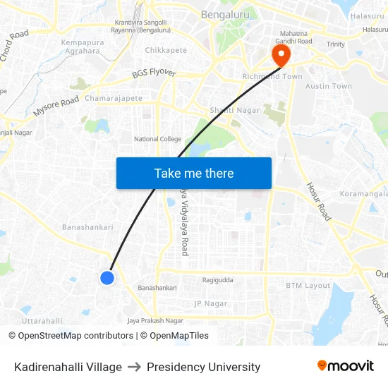 Kadirenahalli Village to Presidency University map