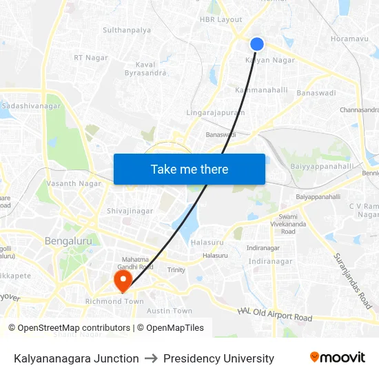 Kalyananagara Junction to Presidency University map
