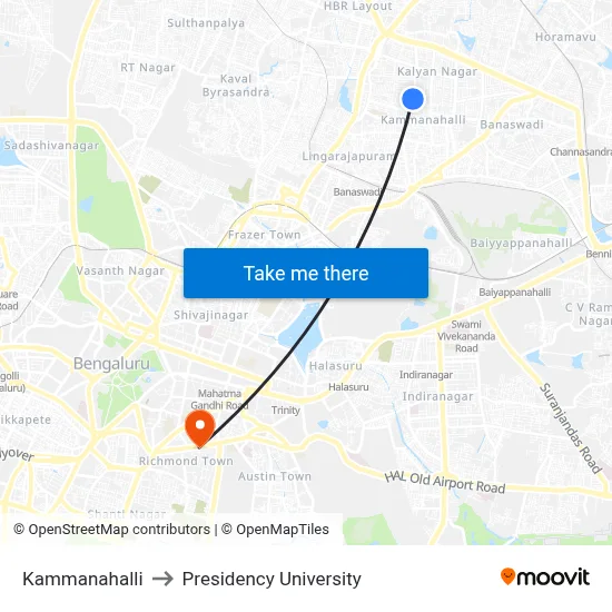 Kammanahalli to Presidency University map