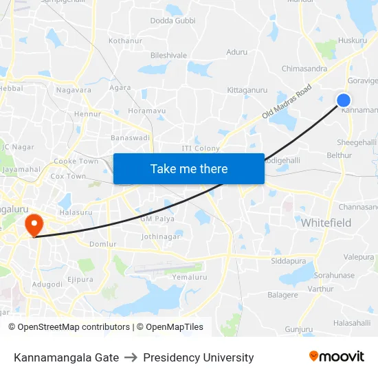 Kannamangala Gate to Presidency University map