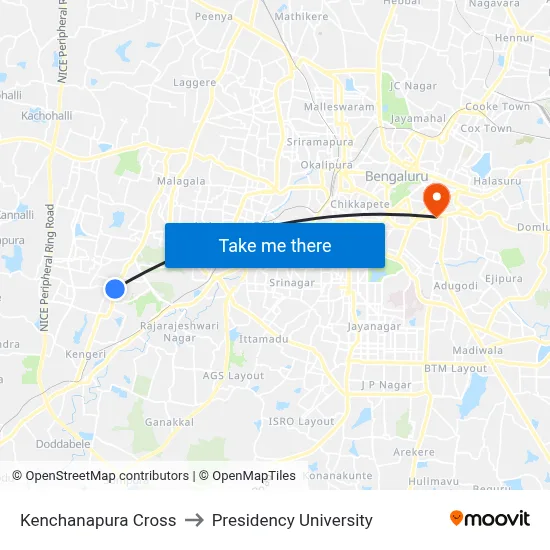 Kenchanapura Cross to Presidency University map