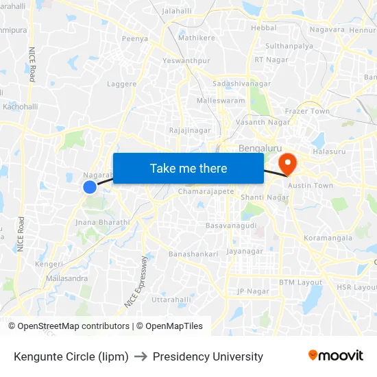 Kengunte Circle (Iipm) to Presidency University map