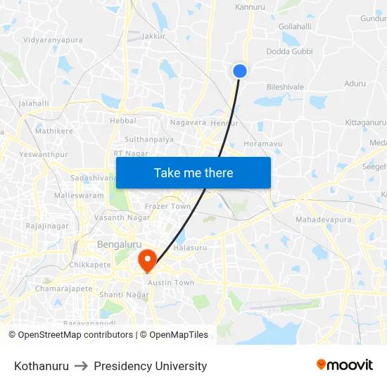 Kothanuru to Presidency University map