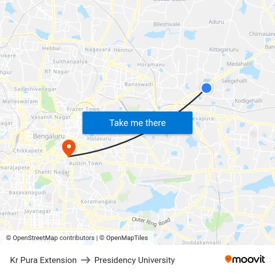 Kr Pura Extension to Presidency University map