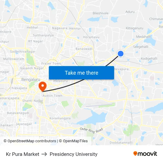 Kr Pura Market to Presidency University map