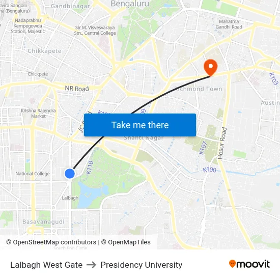 Lalbagh West Gate to Presidency University map