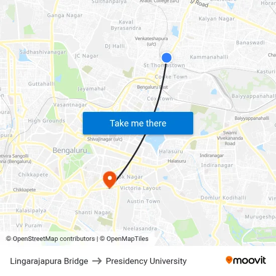 Lingarajapura Bridge to Presidency University map