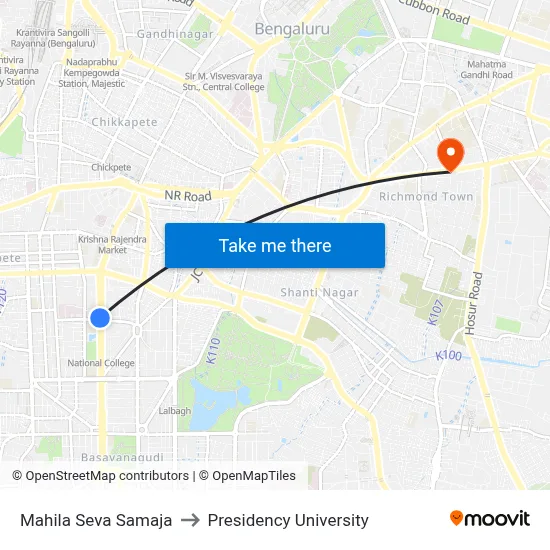 Mahila Seva Samaja to Presidency University map