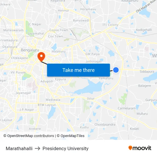 Marathahalli to Presidency University map