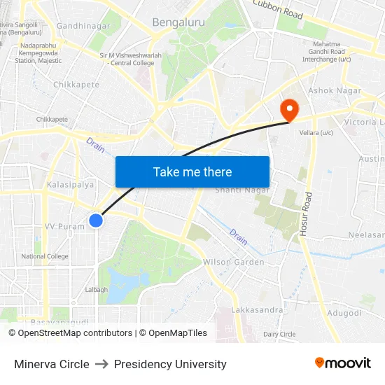 Minerva Circle to Presidency University map