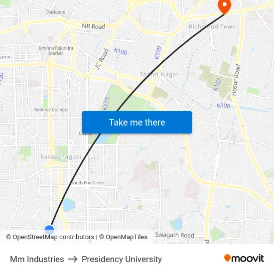Mm Industries to Presidency University map