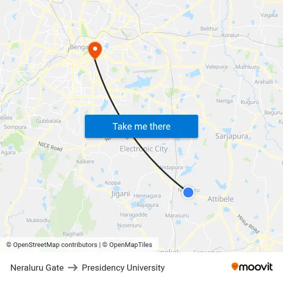 Neraluru Gate to Presidency University map