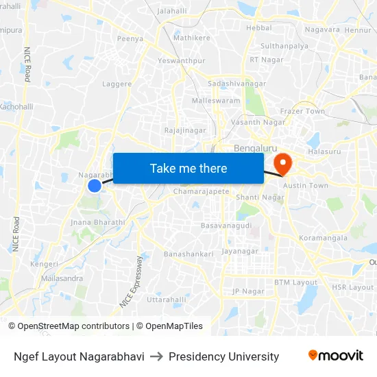 Ngef Layout Nagarabhavi to Presidency University map
