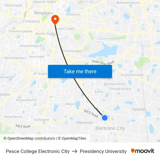 Pesce College Electronic City to Presidency University map