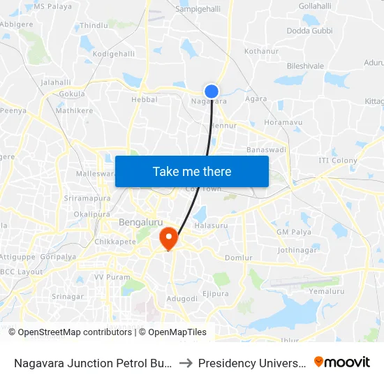 Nagavara Junction Petrol Bunk to Presidency University map