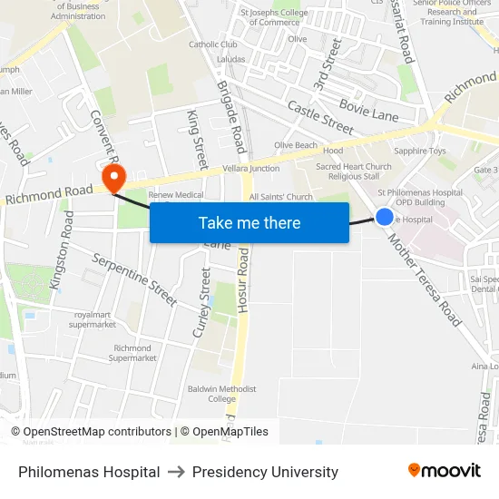 Philomenas Hospital to Presidency University map