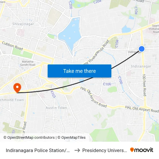 Indiranagara Police Station/Kfc to Presidency University map