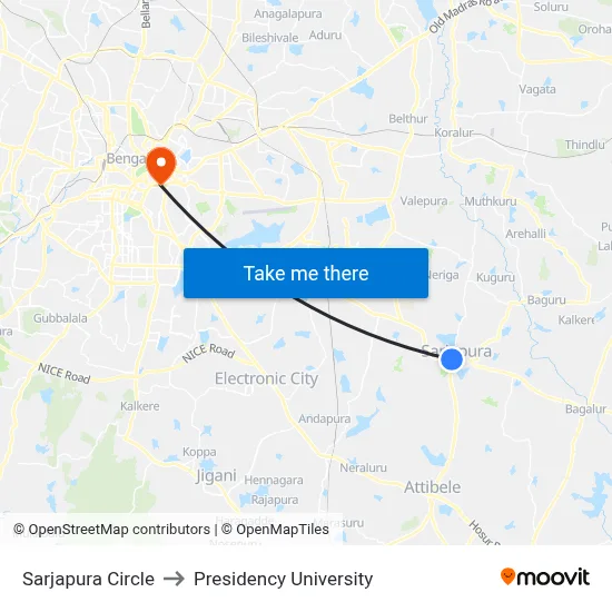 Sarjapura Circle to Presidency University map