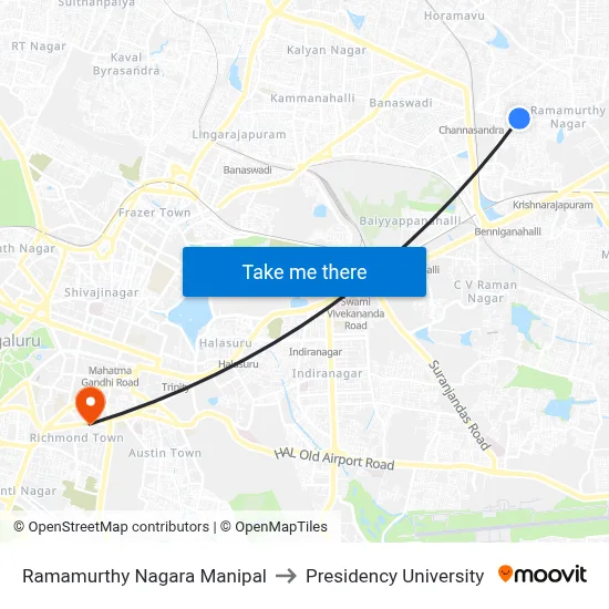 Ramamurthy Nagara Manipal to Presidency University map