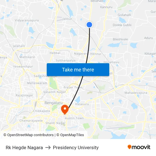 Rk Hegde Nagara to Presidency University map