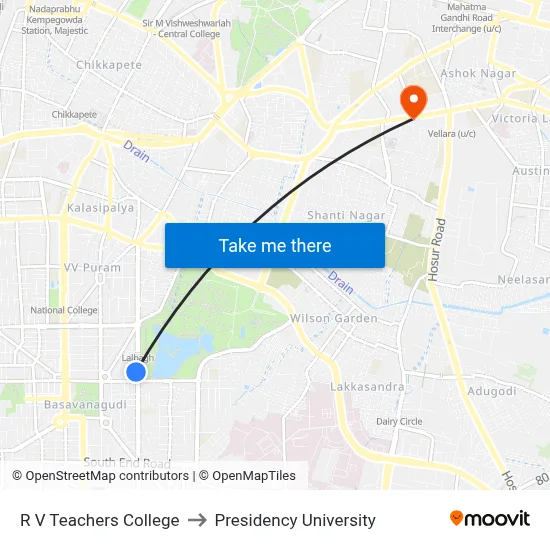 R V Teachers College to Presidency University map