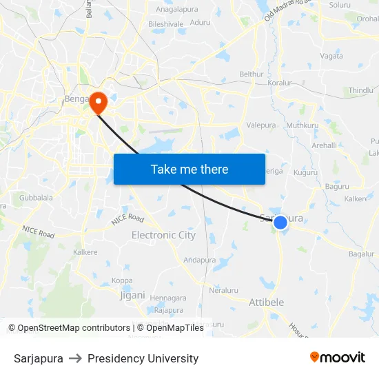 Sarjapura to Presidency University map
