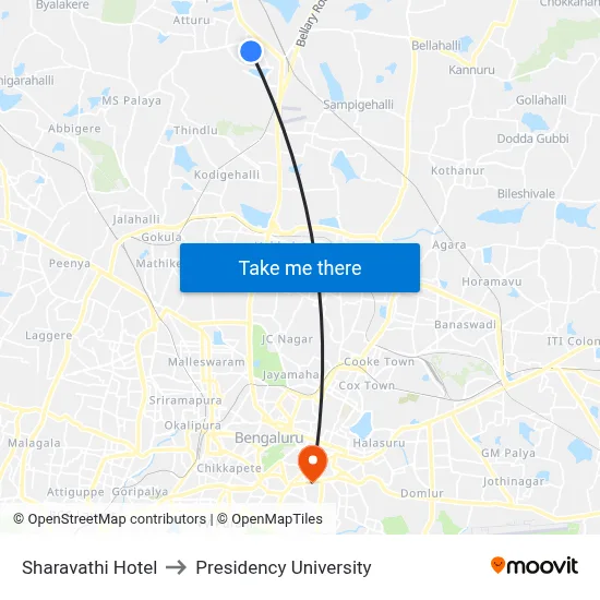 Sharavathi Hotel to Presidency University map