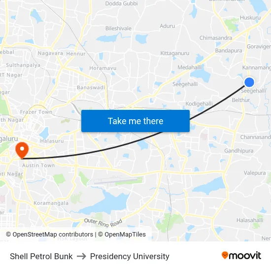 Shell Petrol Bunk to Presidency University map